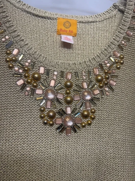 Ruby Rd Cream Jeweled Knit Tank Top - Picture 4 of 6